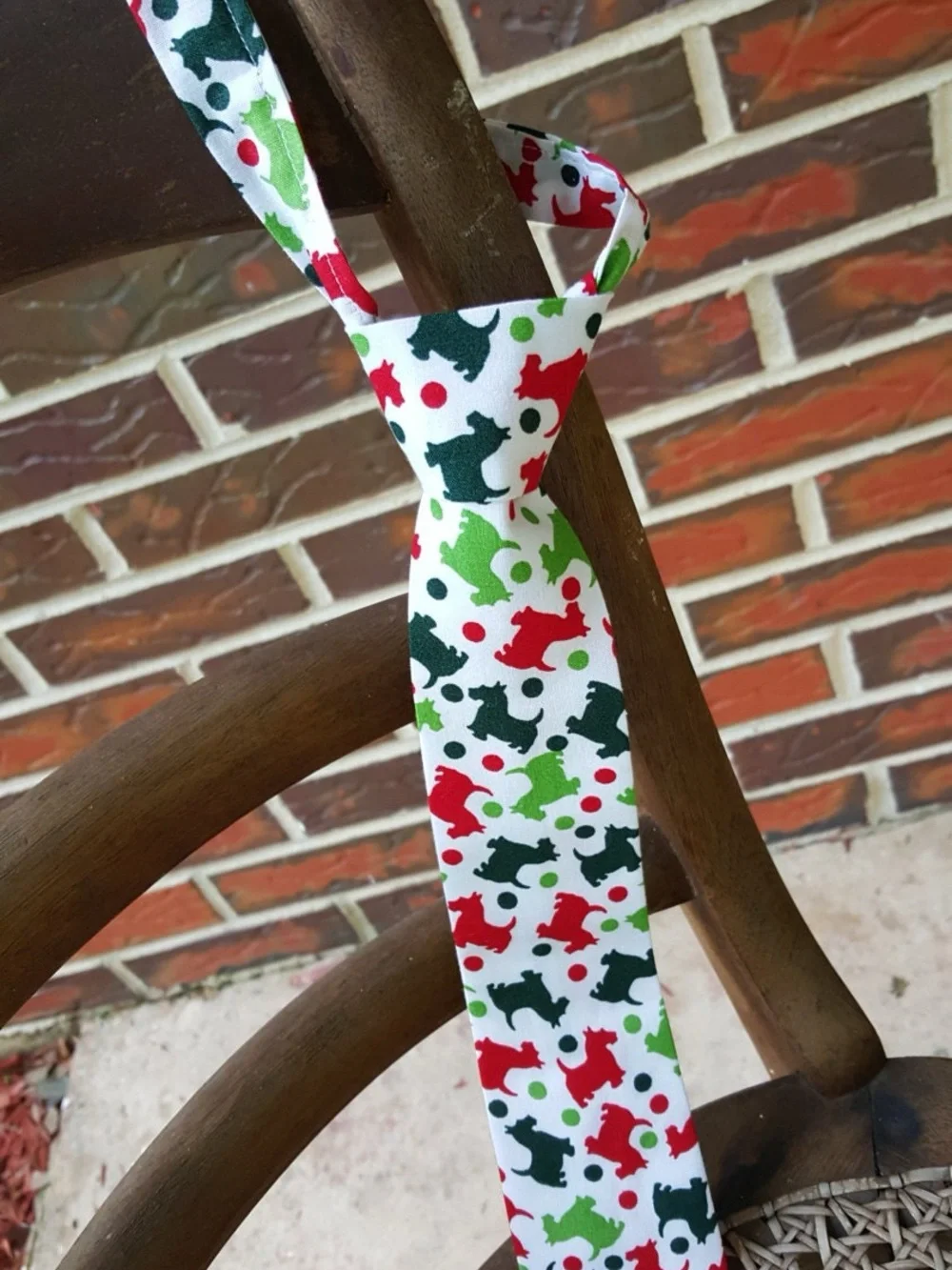 Dashing Scottish Terrier Puppy Dog neck tie kid and toddler size Red and Green